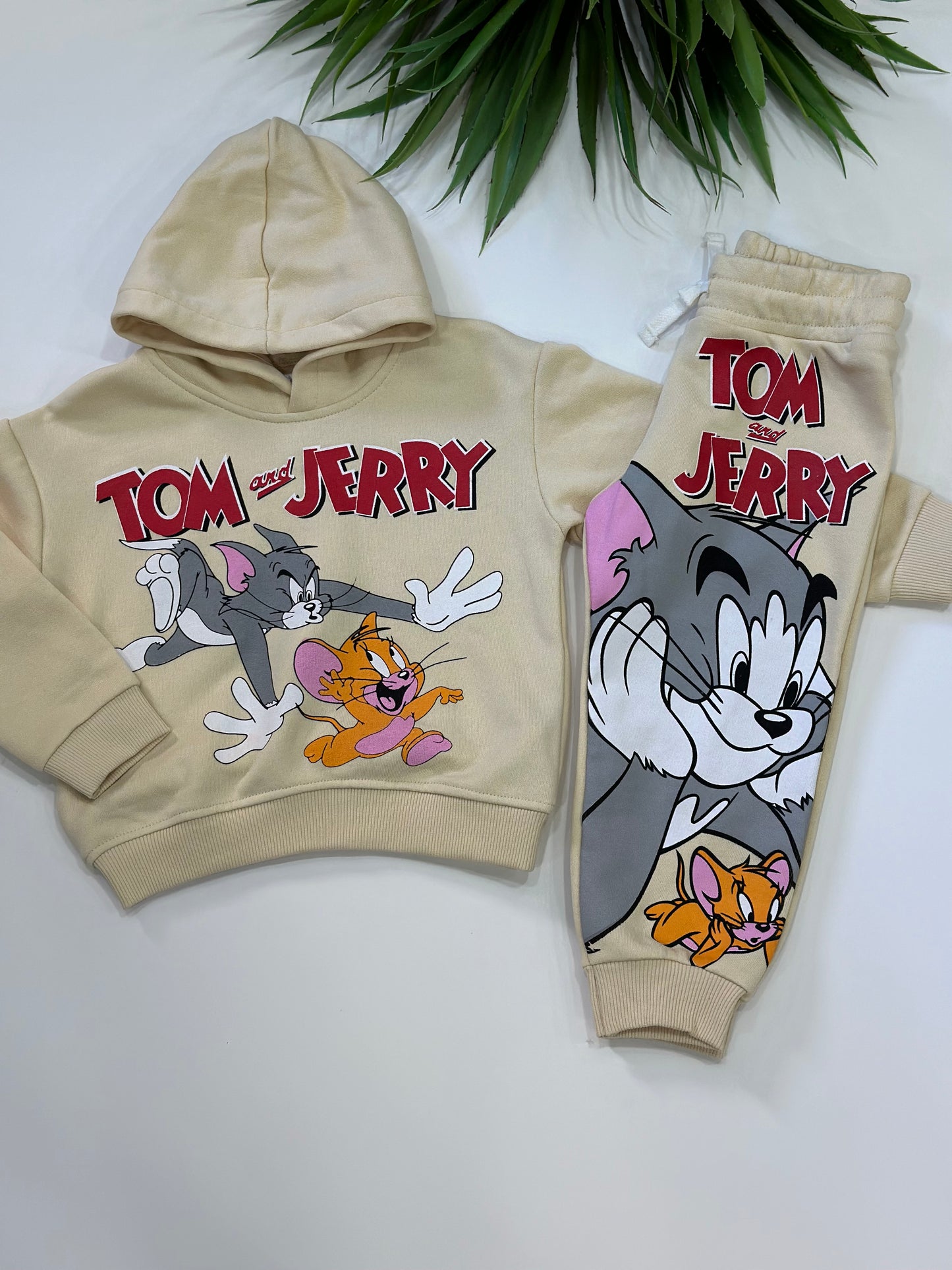 Erkek çocuk tom&jerry baskılı kapüşonlu eşofman takımı